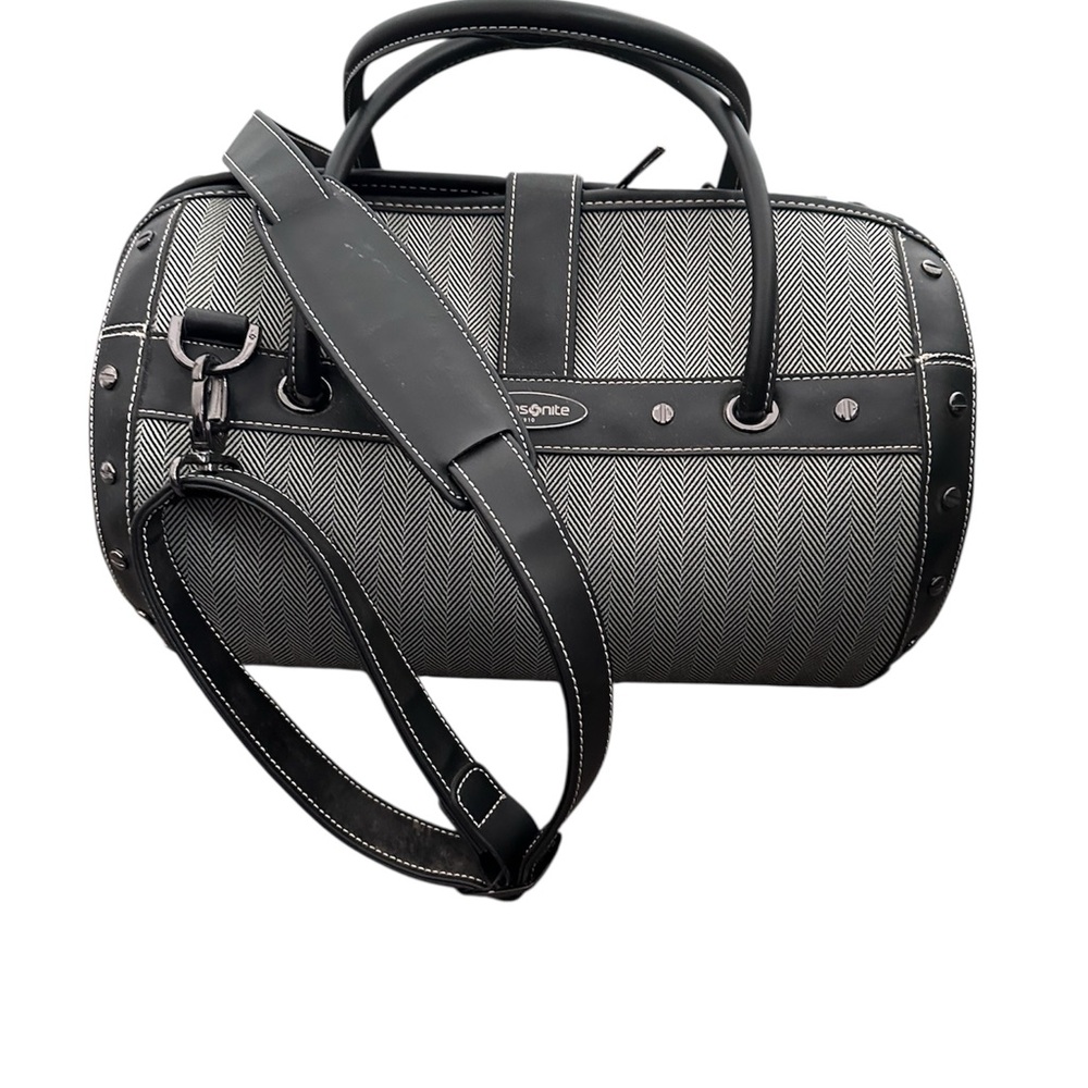 Samsonite x Alexander McQueen Black and Gray Herringbone Duffel Bag